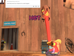 Size: 1024x768 | Tagged: safe, artist:php74, applejack, big macintosh, earth pony, pony, g4, crossover, engiejack, engineer, heavy mac, heavy weapons guy, long neck, male, no, nope.avi, nyet, pony fortress 2, russian, stallion, team fortress 2, teleporter