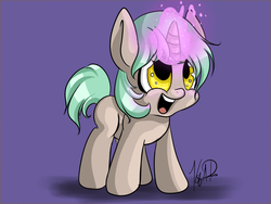 Size: 1024x768 | Tagged: safe, artist:mare--in--the--moon, oc, oc only, pony, unicorn, cel shading, magic, open mouth, simple background, smiling, solo