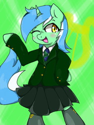 Size: 480x640 | Tagged: safe, artist:azurepicker, lyra heartstrings, pony, unicorn, g4, bipedal, clothes, female, pixiv, school uniform, solo