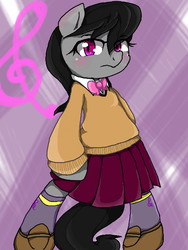 Size: 480x640 | Tagged: safe, artist:azurepicker, octavia melody, earth pony, pony, g4, bipedal, clothes, female, pixiv, school uniform, solo