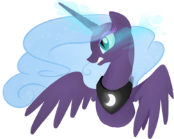 Size: 4549x3634 | Tagged: safe, artist:pinkamenaspy, nightmare moon, princess luna, g4, angry, bust, fangs, female, frown, gritted teeth, nightmare luna, simple background, solo, spread wings