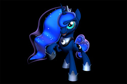 Size: 752x500 | Tagged: safe, artist:2snacks, princess luna, g4, 3d, female, looking at you, open mouth, raised hoof, simple background, smiling, solo
