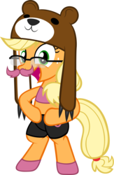 Size: 1060x1630 | Tagged: safe, artist:zacatron94, applejack, earth pony, pony, g4, bipedal, cinnamontoastken, female, glasses, looking at you, markiplier, midriff, moustache, simple background, solo, transparent background, vector, warfstache