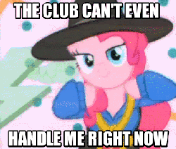 Size: 394x334 | Tagged: safe, edit, edited screencap, screencap, pinkie pie, g4, testing testing 1-2-3, animated, female, image macro, meme, rap, rapper pie, solo, the club can't even handle me right now