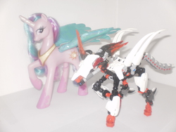 Size: 3968x2976 | Tagged: safe, princess celestia, oc, g4, bionicle, blue wings, colored wings, customized toy, hero factory, high res, lego, overexposed, pinklestia, toy, wings