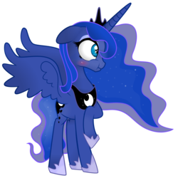 Size: 1000x1000 | Tagged: safe, artist:coltsteelstallion, princess luna, g4, :t, blushing, female, floppy ears, raised hoof, scrunchy face, simple background, solo, spread wings, surprised, transparent background, vector, wide eyes