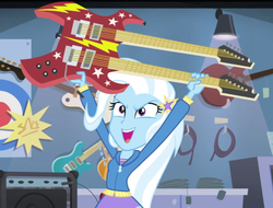 Size: 1103x839 | Tagged: safe, screencap, trixie, equestria girls, g4, guitar centered, my little pony equestria girls: rainbow rocks, double neck guitar, electric guitar, female, guitar, musical instrument, solo