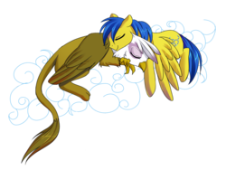 Size: 1800x1353 | Tagged: safe, artist:margony, gilda, oc, oc:orion, griffon, pegasus, pony, g4, canon x oc, cloud, cuddling, cute, eyes closed, female, floppy ears, gildarion, griffon x pony, interspecies, male, shipping, simple background, sleeping, smiling, snuggling, straight, transparent background, vector