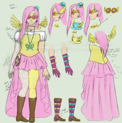 Size: 784x793 | Tagged: safe, artist:vickyviolet, fluttershy, human, g4, female, gray background, green background, humanized, simple background, solo, steampunk