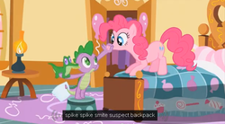 Size: 626x346 | Tagged: safe, screencap, gummy, pinkie pie, spike, g4, just for sidekicks, meme, youtube caption