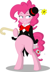 Size: 2932x4179 | Tagged: safe, artist:gray-gold, artist:joey darkmeat, pinkie pie, earth pony, pony, g4, .svg available, bipedal, cane, clothes, female, magician, simple background, solo, suit, transparent background, vector