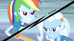 Size: 1023x573 | Tagged: safe, screencap, rainbow dash, trixie, equestria girls, g4, guitar centered, my little pony equestria girls: rainbow rocks, female, vs