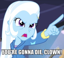 Size: 919x835 | Tagged: safe, trixie, equestria girls, g4, guitar centered, my little pony equestria girls: rainbow rocks, female, happy gilmore, image macro, meme, pointing, pointing trixie, solo, text, trixie yells at everything