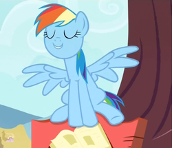 Size: 720x620 | Tagged: safe, screencap, rainbow dash, pegasus, pony, g4, season 4, testing testing 1-2-3, behaving like a cat, catdash, female, solo, spread wings, wings