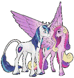 Size: 1000x1055 | Tagged: safe, artist:sugarcup, princess cadance, shining armor, alicorn, classical unicorn, pony, g4, blushing, cutie mark, eye contact, female, gif, horn, leonine tail, looking at each other, male, non-animated gif, ship:shiningcadance, shipping, smiling, spread wings, straight, unshorn fetlocks, wings