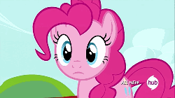 Size: 500x280 | Tagged: safe, screencap, pinkie pie, earth pony, pony, g4, season 4, testing testing 1-2-3, all new, animated, female, gif, hat, hub logo, hubble, mare, solo, text, the hub