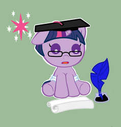 Size: 1000x1050 | Tagged: safe, artist:universual-light001, twilight sparkle, pony, g4, baby, baby pony, diaper, female, filly, foal, glasses, graduation cap, hat, solo