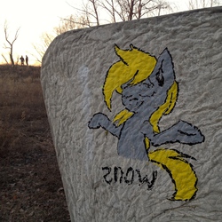 Size: 1024x1024 | Tagged: safe, artist:snow, derpy hooves, pegasus, pony, g4, female, graffiti, mare, solo