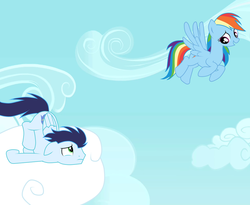 Size: 1024x838 | Tagged: safe, artist:rulette, rainbow dash, soarin', g4, female, male, ship:soarindash, shipping, straight, trip