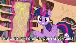 Size: 700x394 | Tagged: safe, edit, edited screencap, screencap, twilight sparkle, g4, testing testing 1-2-3, all new, centerfold, draw me like one of your french girls, female, i am not that tall, image macro, meme, rainbow dash's centerfold, solo, text, twilight sparkle (alicorn)