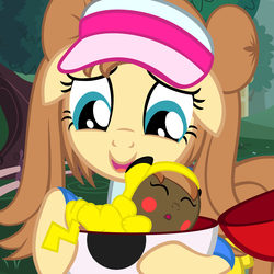 Size: 3240x3240 | Tagged: safe, artist:beavernator, button mash, oc, oc:cream heart, pikachu, pony, g4, baby, baby button mash, baby pony, beavernator is trying to murder us, blushing, buttonbetes, clothes, costume, cream heart and button mash:best mother and son, crossover, cute, daaaaaaaaaaaw, floppy ears, foal, high res, hnnng, pokémon, rosa, sleeping, smiling