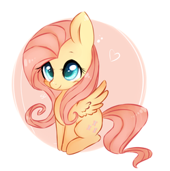 Size: 1177x1181 | Tagged: safe, artist:rarishes, fluttershy, pegasus, pony, g4, abstract background, chibi, cute, female, heart, shyabetes, sitting, solo