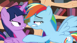 Size: 1920x1080 | Tagged: safe, screencap, rainbow dash, twilight sparkle, alicorn, pegasus, pony, g4, season 4, testing testing 1-2-3, faic, female, lidded eyes, lip bite, mare, out of context, twilight sparkle (alicorn)