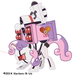 Size: 4902x5000 | Tagged: safe, artist:ex-machinart, sweetie belle, pony, robot, unicorn, g4, absurd resolution, eye beams, female, filly, foal, hooves, horn, horn cannon, laser gun, rocket launcher, simple background, solo, sweetie bot, teeth, transparent background, weapon