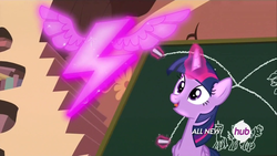 Size: 1920x1080 | Tagged: safe, screencap, twilight sparkle, alicorn, pony, g4, testing testing 1-2-3, female, hub logo, magic, mare, solo, twilight sparkle (alicorn)