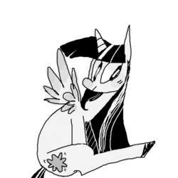 Size: 480x480 | Tagged: safe, artist:muumipeikko, twilight sparkle, alicorn, pony, g4, female, grayscale, mare, monochrome, simple background, solo, twilight sparkle (alicorn)