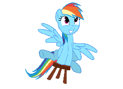 Size: 550x400 | Tagged: safe, artist:tiredbrony, rainbow dash, pegasus, pony, season 4, testing testing 1-2-3, animated, chair, cute, dashabetes, female, grin, mare, rocking, simple background, smiling, solo, spread wings, stool, stooldash, tiredbrony is trying to murder us, transparent background