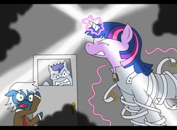 Size: 490x360 | Tagged: safe, artist:kyonsylar, twilight sparkle, oc, pony pov series, g4, alex warlorn, fanfic, reharmonized ponies, straitjacket