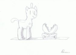Size: 1024x739 | Tagged: safe, artist:yeswecanstudio, crossover, klaymen, monochrome, ponified, the neverhood