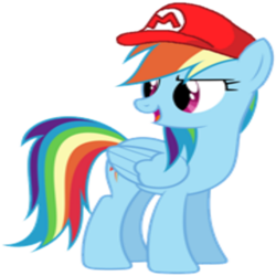 Size: 420x420 | Tagged: safe, rainbow dash, g4, female, hat, male, mario, solo, super mario bros.