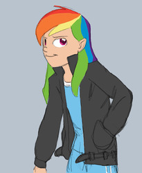 Size: 616x750 | Tagged: safe, artist:carnifex, rainbow dash, human, g4, clothes, humanized, leather jacket, rule 63, solo