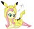 Size: 667x564 | Tagged: safe, artist:iemikas, fluttershy, pikachu, g4, clothes, costume, female, pokémon, solo