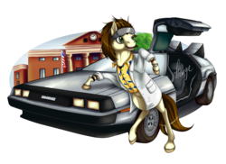 Size: 5500x4000 | Tagged: safe, artist:hengebellika, oc, oc only, earth pony, pony, back to the future, car, crossover, delorean, male, solo, stallion