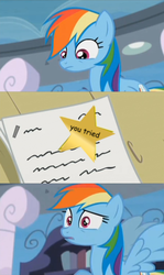 Size: 610x1024 | Tagged: safe, edit, screencap, rainbow dash, g4, testing testing 1-2-3, bad end, fail, screencap comic, you tried