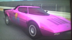 Size: 640x360 | Tagged: safe, pinkie pie, g4, car, cutie mark, forza motorsport, lancia, lancia stratos