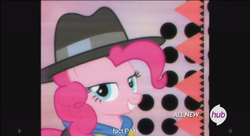 Size: 1253x682 | Tagged: safe, screencap, pinkie pie, g4, my little pony: friendship is magic, testing testing 1-2-3, female, hub logo, meme, rapper pie, solo, youtube caption