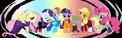 Size: 1590x502 | Tagged: safe, artist:akumeoi, applejack, fluttershy, pinkie pie, rainbow dash, rarity, spike, twilight sparkle, g4, crossover, god tier, heir of blood, hero of blood, hero of breath, hero of heart, hero of life, hero of light, hero of rage, hero of space, homestuck, knight of breath, mage of light, maid of heart, mane seven, mane six, rogue of life, sylph of rage, thief of space