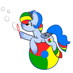 Size: 700x700 | Tagged: safe, artist:lilliesinthegarden, oc, oc only, pegasus, pony, ball, blowing, blowing bubbles, bubble, clothes, google chrome, headband, ponified, prone, rainbow, request, smiling, socks, software, solo, striped socks