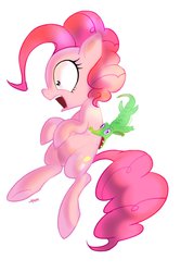 Size: 1024x1536 | Tagged: safe, artist:remsica, gummy, pinkie pie, alligator, earth pony, pony, g4, biting, sharp teeth, teeth