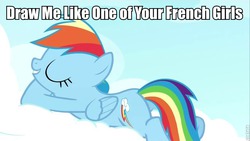 Size: 800x450 | Tagged: safe, rainbow dash, g4, testing testing 1-2-3, draw me like one of your french girls, female, image macro, meme, roflbot, solo