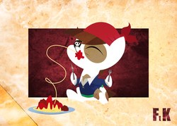 Size: 2001x1434 | Tagged: safe, artist:fluttershythekind, pipsqueak, earth pony, pony, g4, colt, eyepatch, foal, food, fork, hoof hold, knife, male, messy eating, pipsqueak eating spaghetti, pirate costume, sitting, solo, spaghetti, squeakabetes