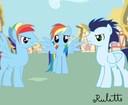 Size: 3300x2700 | Tagged: safe, artist:rulette, rainbow dash, soarin', pegasus, pony, g4, blank flank, competition, female, high res, jealous, male, rainbow blitz, rivalry, rule 63, self ponidox, ship:dashblitz, ship:soarindash, shipping, straight