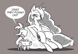 Size: 800x553 | Tagged: safe, artist:herny, princess luna, oc, luna-afterdark, g4, beanbag chair, grayscale, monochrome, self insert