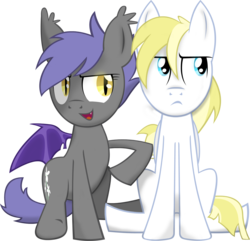 Size: 2211x2132 | Tagged: safe, artist:zvn, oc, oc only, oc:cloud skipper, oc:midnight blossom, bat pony, pony, cloudblossom, high res, simple background, transparent background, vector