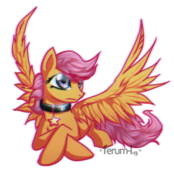Size: 361x364 | Tagged: safe, artist:hardcrowmao, scootaloo, pegasus, pony, g4, collar, female, filly, foal, simple background, solo, transparent background