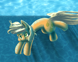 Size: 2800x2240 | Tagged: safe, artist:fauxsquared, applejack, g4, :t, bubble, cute, cutie mark, female, high res, pearjack, puffy cheeks, smiling, solo, underwater, water